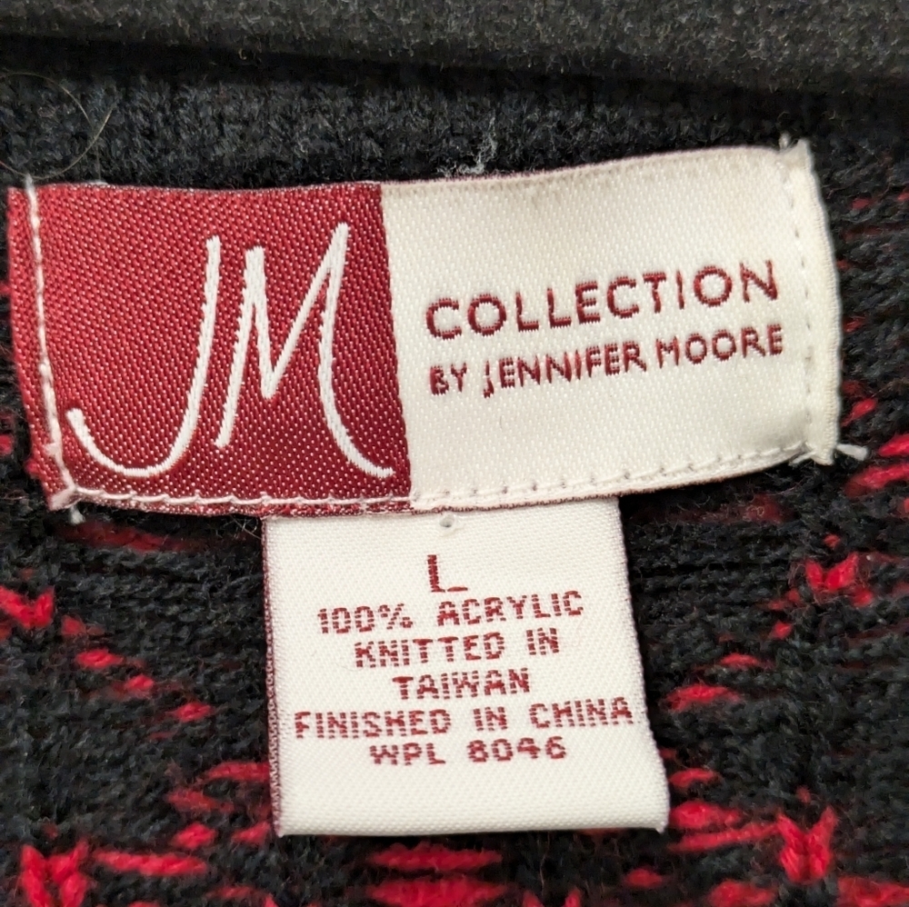 Y2K JM Collection Red & Black Knit Floral Sweater Cardigan sz L Holiday - Picture 5 of 10
